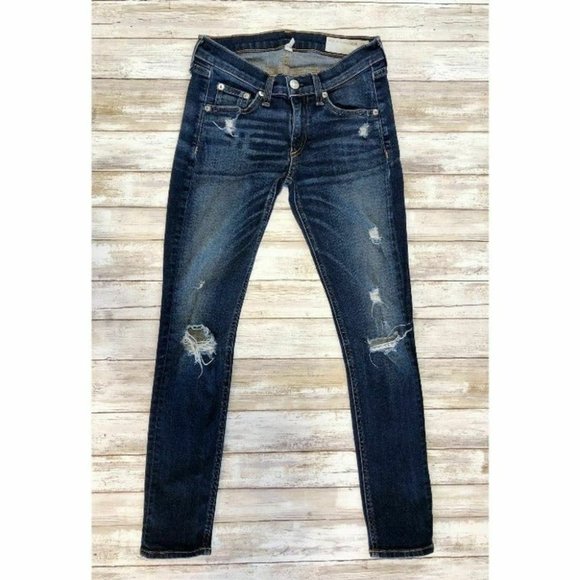 Rag & Bone Capri Destroy Skinny Dark Shredded - Picture 2 of 7